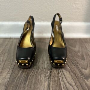 Miu Miu Black Slingback Heels with Gold Studs